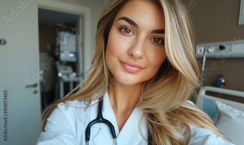 A young female doctor is ta...