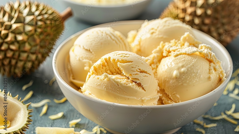 Mouthwatering Durian Ice Cream: Indulge in the creamy goodness of durian-flavored ice cream on a hot summer day. Mouthwatering Durian Ice Cream: Indulge in the creamy goodness of durian-flavored ice cream on a hot summer day.