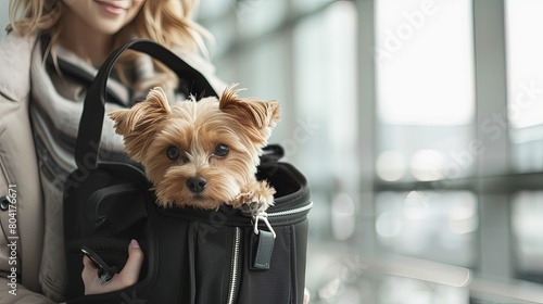 On-the-Go Convenience: Sleek and practical pet carriers, ensuring pets can accompany their owners in style and comfort. photo
