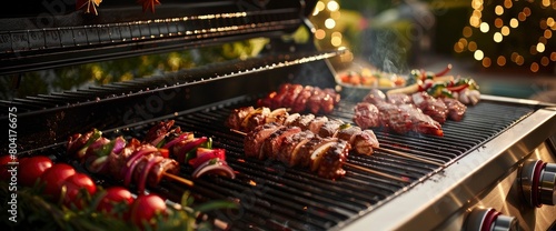 BBQ grills sizzling with holiday feasts , professional photography and light