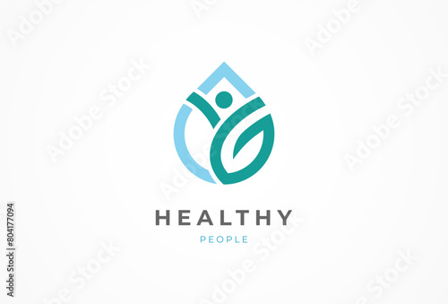 People logo design, humans with water drop and leaf icon combination, people logo design template design element, vector illustration.eps
