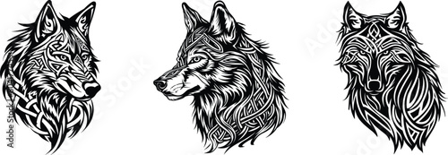 Set of celtic wolf, vector illustration.