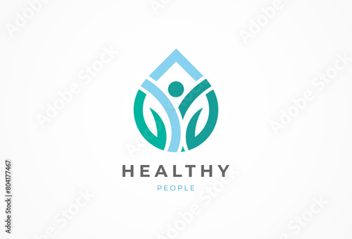 People logo design, human with water drop and leaf icon combination, people logo design template element, vector illustration.eps