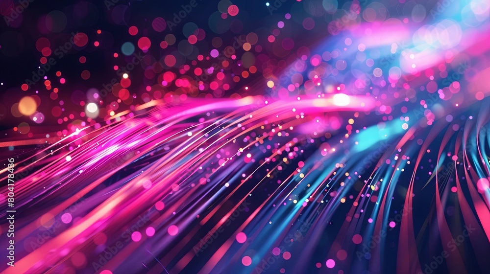 Abstract background with glowing neon lines and bokeh lights on dark blue Abstract background with glowing neon lines and bokeh lights on dark blue