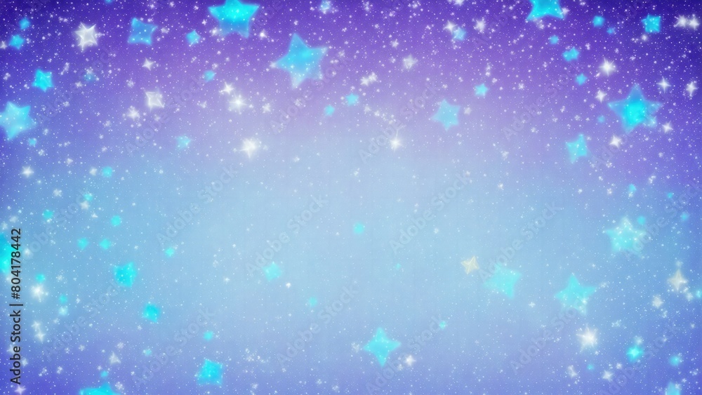 Glittering Cyan, Blue and Purple gradient background with hologram effect and magic lights. fantasy backdrop with fairy sparkles, gold stars, and festive blurs