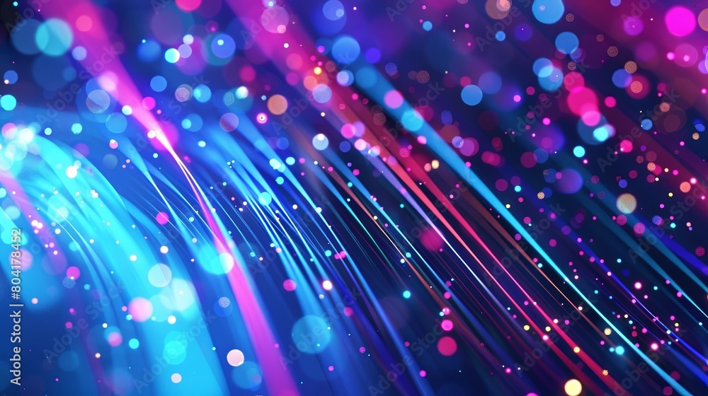 Abstract background with glowing neon lines and bokeh lights on dark blue Abstract background with glowing neon lines and bokeh lights on dark blue