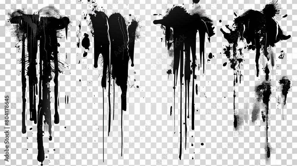 Set of black paint stains png isolated on transparent background ...