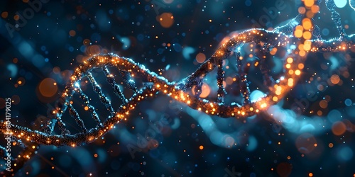 Rendering of a Glowing DNA Sequence Representing Genetic Connections and Potential Cures for Diseases