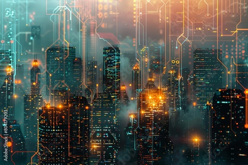 Wallpaper Mural The digital architecture of a futuristic city is highlighted in this template Torontodigital.ca