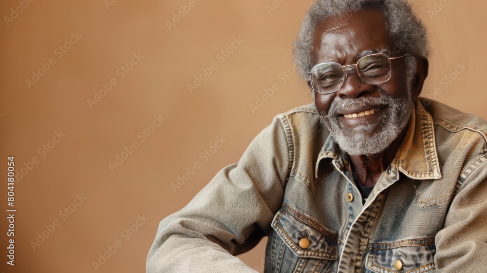 African-American senior man studio portrait, elderly black male model dressed in casual simple clothes, everyday looking, background with copy space, different people and diversity, AI generated imag African-American senior man studio portrait, elderly black male model dressed in casual simple clothes, everyday looking, background with copy space, different people and diversity, AI generated imag