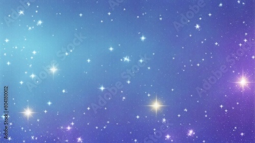 Glittering Cyan, Blue and Purple gradient background with hologram effect and magic lights. fantasy backdrop with fairy sparkles, gold stars, and festive blurs