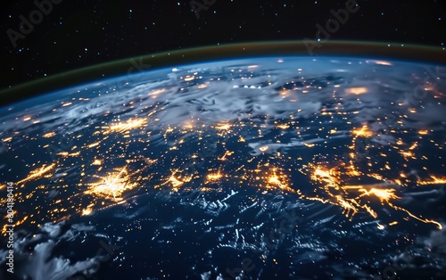 Earth as seen from space at night  showing city lights and natural phenomena
