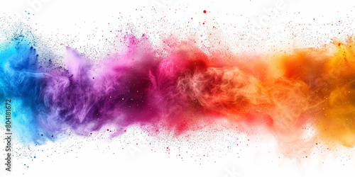 Vibrant color powder explosion on white background, Abstract image of colorful dust particles dispersing with dynamic motion effect