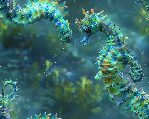 Capture the luminescent scales of a majestic seahorse in vivid watercolors