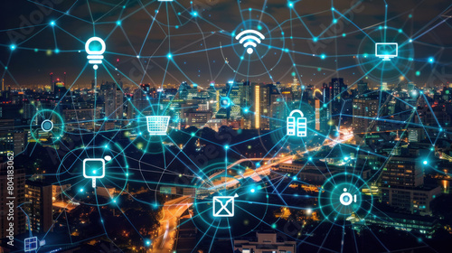 Abstract technology industry, Internet of Things emerges as a web of connectivity, interlinking devices and revolutionizing data collection. security vulnerabilities. © Wararat