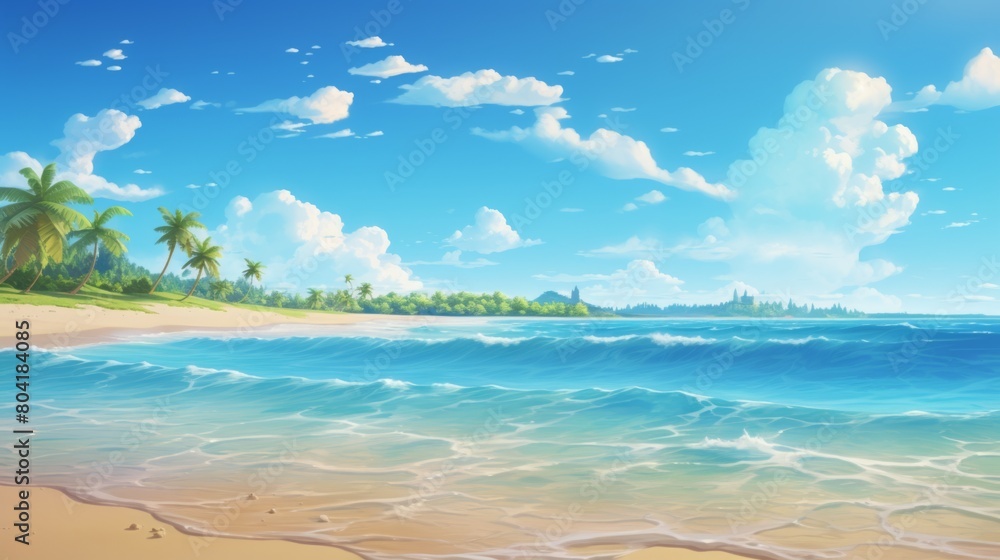 Tropical beach with coconut palm trees. Sea or ocean background