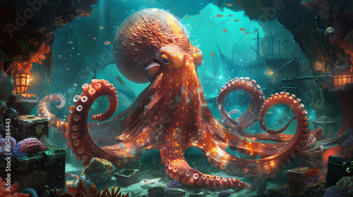 cartoon octopus in underwater kingdom