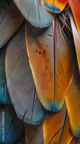 Vertical photo close up colorful feathers
