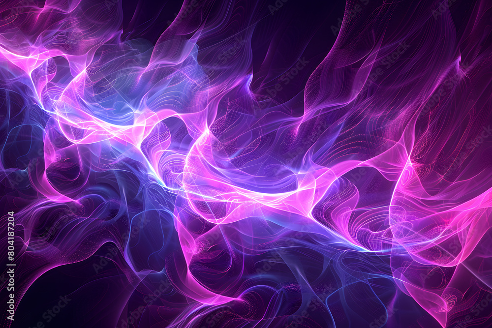 Blue and purple lines intertwine on black background and create fire effect.