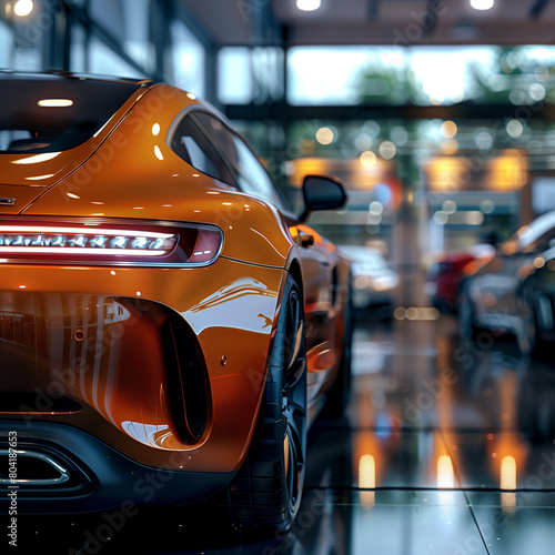 Luxury sports car showcased in a dealership showroom © connel_design