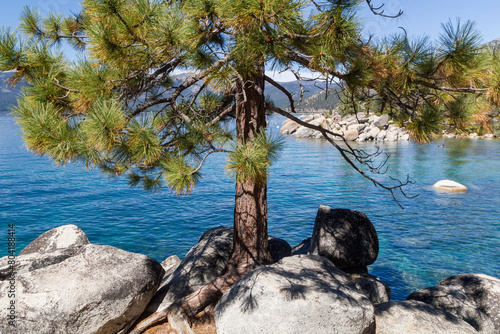 the beautiful coastline at the famous sand harbor beach of Lake Tahoe  Nevada