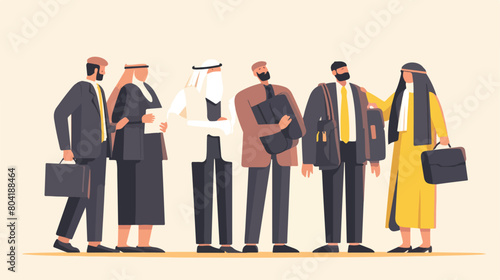 Arab muslim business people teamwork. Cartoon vecto