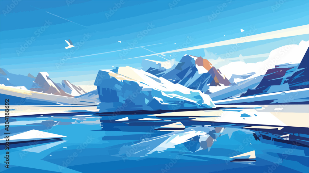 Arctic winter panorama landscape with iceberg and i