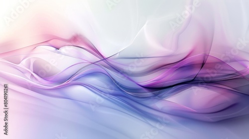 An abstract composition features fluidity and movement through undulating waves and curves with purple and pink color pallets