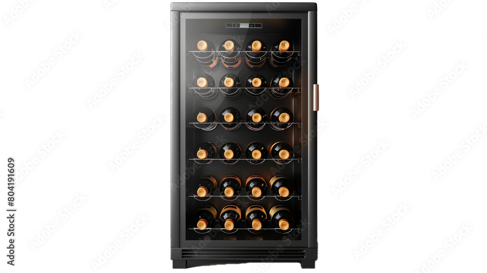 A smart wine cooler with humidity control on a transparent background