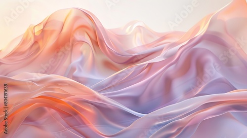 An abstract background of silk fabric. The fabric appears to be moving, creating waves and folds. The fabric has a smooth, silky texture that is accentuated by the lighting.