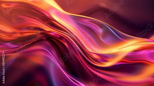 Abstract background features vibrant and fluid waves of colors, including shades of purple, orange, and pink. displays dynamic flowing colors with a silky texture