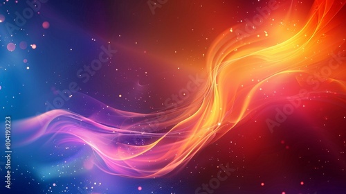 A vibrant and colorful abstract illustration. swirling streams of light in various colors against a dark  star-speckled background. Dark backround transitioning from deep blue to black