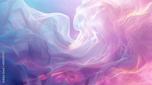 Abstract illustration backround flowing shapes that resemble fabric or liquid in motion. color palette transitions smoothly from blues and purples to pinks and whites