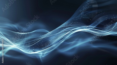 Abstract visual with flowing, wavy illuminated lines. bright blue hue, creating a striking contrast against the dark background