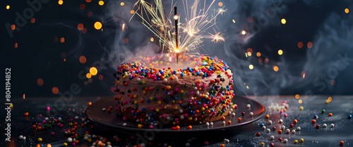 Firecracker cake with licorice wick accents , professional photography and light photo