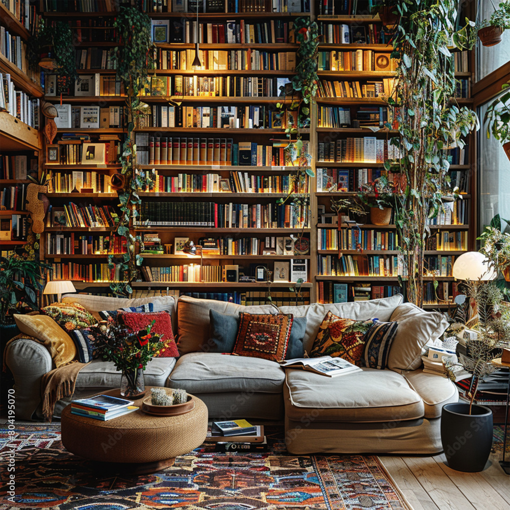 Bookshelves in the library. Large bookcase with lots of books. Sofa in the room for reading books. Library or shop with bookcases. Cozy book background. Made with generative ai
Bookshelves in the library. Large bookcase with lots of books. Sofa in the room for reading books. Library or shop with bookcases. Cozy book background. Made with generative ai