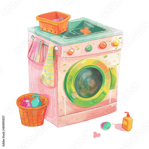 Washing machine laundry watercolor illustration