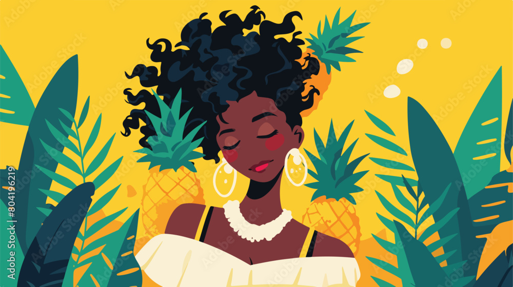 Beautiful African-American woman with pineapples on