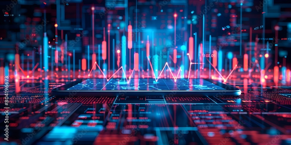 Futuristic 3D Financial Report on Tablet with Upward Growth Arrows and Digital Matrices Futuristic 3D Financial Report on Tablet with Upward Growth Arrows and Digital Matrices