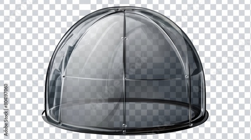 3d shield dome glass sphere isolated modern. Safety barrier concept illustration on transparent background. Defense technology guard plastic case with hexagon mesh.
