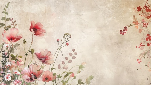 The technology template utilizes a floral border of wildflowers on old paper to soften its modern edge, Watercolor Blank frame template Sharpen with large copy space