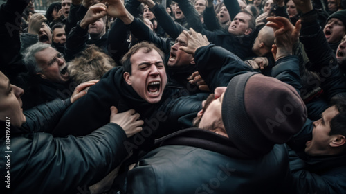  Intense Protest Scene with Clashing Crowd