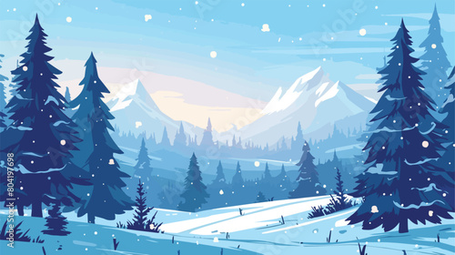 Beautiful Christmas winter flat landscape backgroun