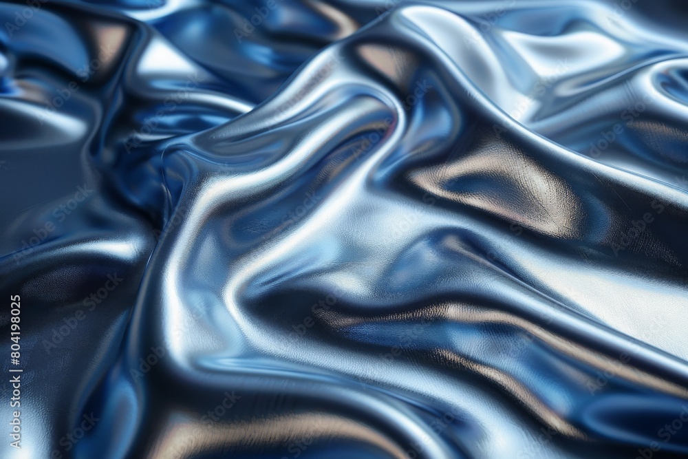 Obraz premium A seamless texture of blue satin fabric with flowing waves, representing smoothness and elegance