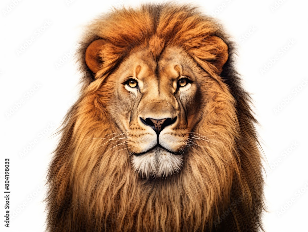 A digital painting of a lion's face with a white background