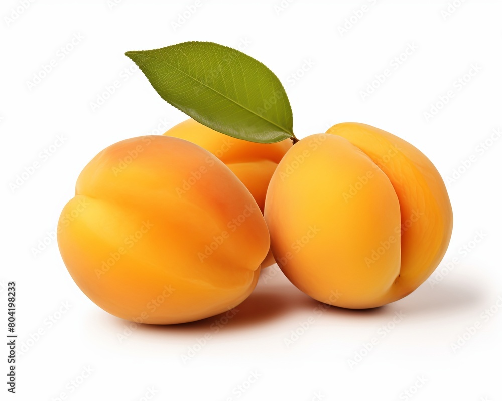 A photo of three apricots on a white background. A photo of three apricots on a white background.