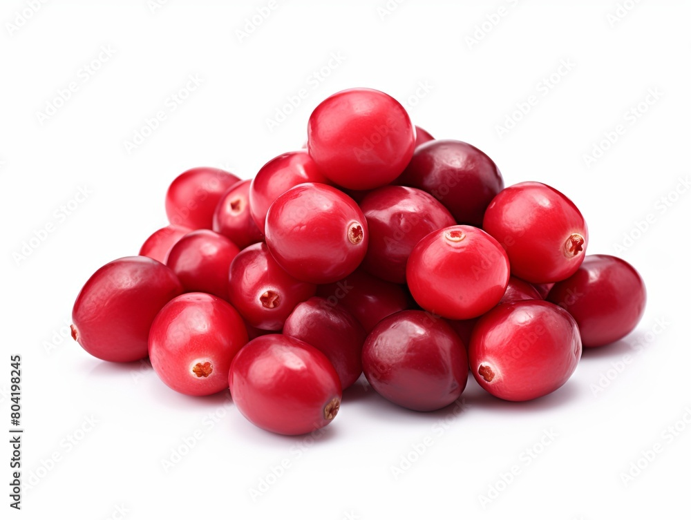 A pile of fresh cranberries on a white background. A pile of fresh cranberries on a white background.