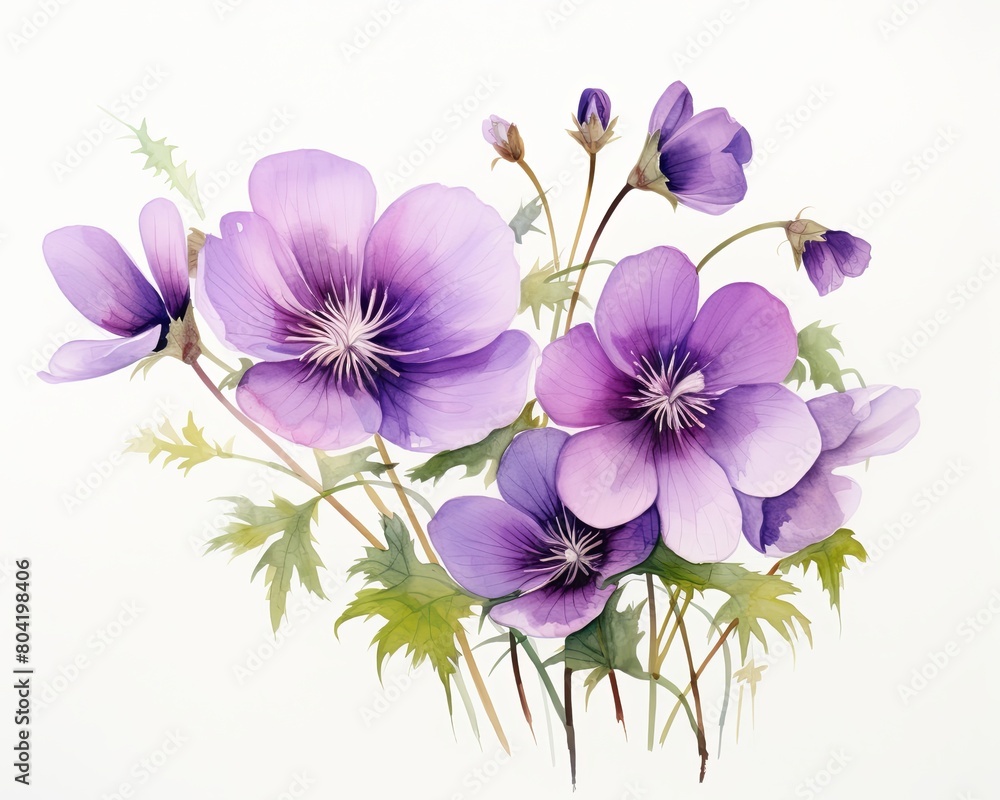 Obraz premium A watercolor painting of purple flowers.