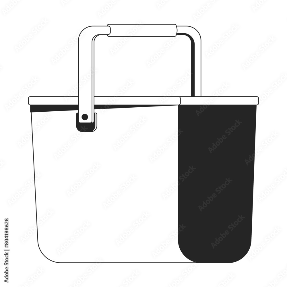 Bucket with handle black and white 2D line cartoon object. Work supplies. Container for dry and liquid materials isolated vector outline item. Household equipment monochromatic flat spot illustration Bucket with handle black and white 2D line cartoon object. Work supplies. Container for dry and liquid materials isolated vector outline item. Household equipment monochromatic flat spot illustration