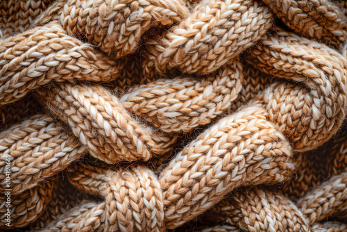 Close-Up Detailed Texture of Knotted Thick Beige Rope for Strength and Reliability Concepts